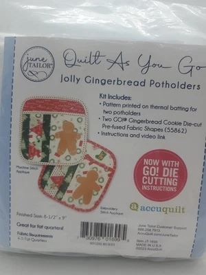 June Tailor Inc Quilt as You Go Jolly Gingerbread Potholders kit NEW - Image 1 of 3