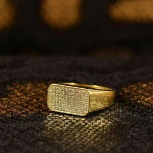 0.50 CT Lab Created Men's Cluster Wedding Pinky Band Ring 14K Yellow Gold Plated - Picture 1 of 2