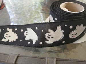 CELEBRATE IT HALLOWEEN RIBBON GHOST Glitter Black 1.5 Width 8ft Long Cute Happy  - Picture 1 of 11