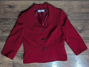 Tahari Women's Red Classic Business Casual Cropped Blazer Accent Buttons Size 12 - Picture 1 of 16