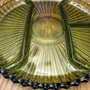 3 Green Indian Glass Avocado 2 7inch Bowls 1 10 Inch Didvided Tray - Picture 1 of 10
