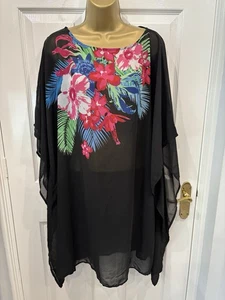 Be You Bikini Cover Up Beach Kaftan Swimwear Floral print black plus size 20/22 - Picture 1 of 5