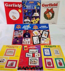 Vtg Cross Stitch Pattern Booklets Lot Of 8 Garfield Peanuts Looney Tunes Batman - Picture 1 of 18