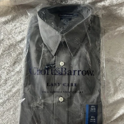 🆕 Camisa CROFT BARROW 15 1/5 - 34/35 de tela ancha resistente a las arrugas negra blanca Foto 1 de 4