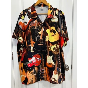 Hardaddy 3XL Guitar Print Button Up Shirt, Rock Music Graphic Collared Top - Picture 1 of 7