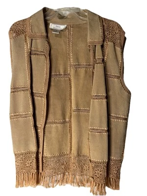 Chaleco Lisa International 100% Gamuza Mujer Flecos Medianos Crochet Boho Festival Foto 1 de 4