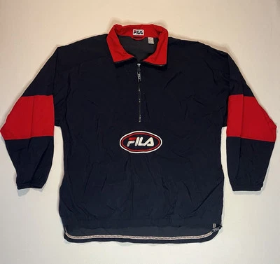 Vintage FILA XXL 90s Pullover Windbreaker Jacket Blue Red Half-Zip Logo Nylon - Image 1 of 4