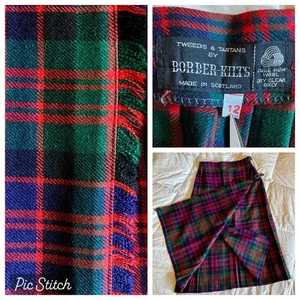 Tweeds & Tartans Border Kilts Wrap Skirt Plaid 12 Scotland Pure Wool Red Green - Picture 1 of 17