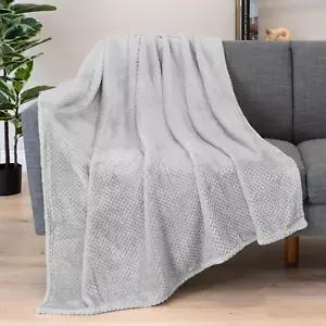 Light Gray Throw Blanket for Couch Bed, Soft Fleece Throws for Sofa Chair, Fuzzy - Picture 1 of 9