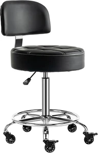Lockable Stool with Back and Foot Rest Ergonomic Rolling Hydraulic Adjustable St - Picture 1 of 12