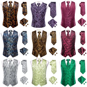 Mens Formal Wedding Waistcoat Paisley Floral Suit Vest Slim Tuxedo Tie Set - Picture 1 of 204