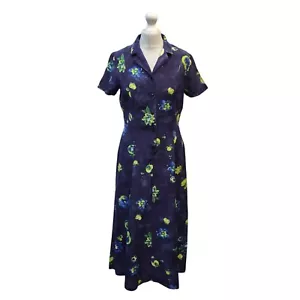 Vintage 80s 90s Dress Burton Grunge Short Sleeve Blue Green Floral UK Size 14 - Picture 1 of 5