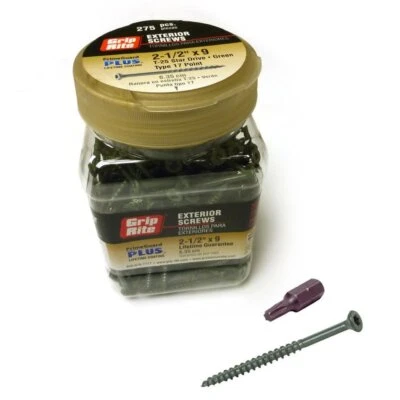 PRIME SOURCE Grip Rite 2-1/2" X 9 Exterior Screws Prime Guard Plus, T-25 Green Type 17 Point