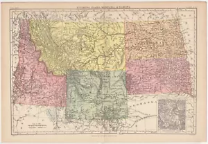 c1895 state map of Wyoming Idaho Montana Dakota antique vintage Britannica 9th - Picture 1 of 1