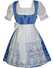 Sz 10 Dirndl German Women Dress Blue Short Waitress Oktoberfest EMBROIDERED 3pcs