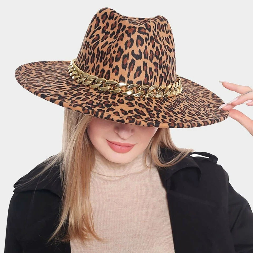 SOMBRERO PANAMÁ BANDA CADENA METAL ESTAMPADO LEOPARDO Foto 1 de 1