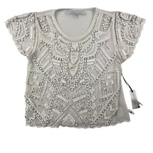 Camicia Lovers + Friends donna XS impreziosita da perline maglia trasparente bianca - Foto 1 di 13