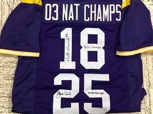 LSU 2003 National Champs Matt Mauck Justin Vincent Signed Auto Custom Jersey JSA - Picture 1 of 8