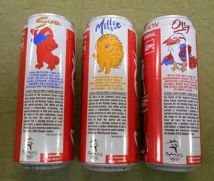 #NN.  THREE 2000 SYDNEY OLYMPIC MASCOT COCA COLA COKE LARGE CANS, BOTTOM OPENED - Picture 1 of 4