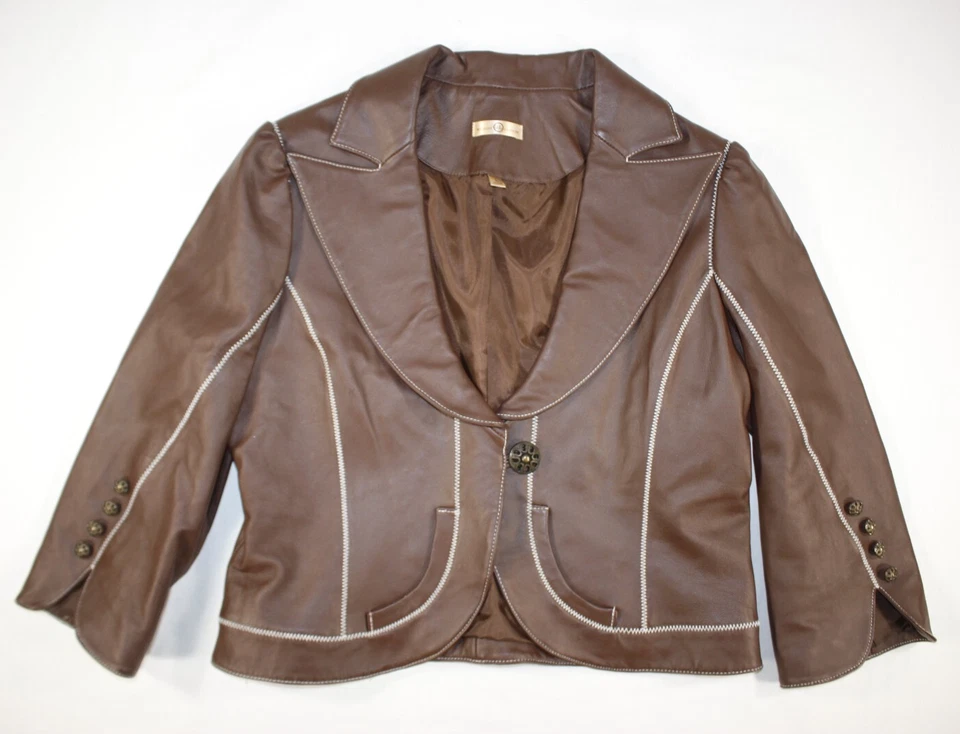 Vintage Wilsons Leather Jacket Women's Large Bolero Crop Western Moto Brown - Image 1 of 4