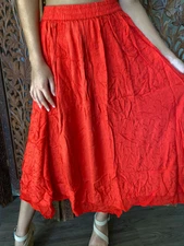 Boho Hippy Gypsy Red Long Skirt Soft Rayon Embroidered Fall Casual Long Skirt M 
