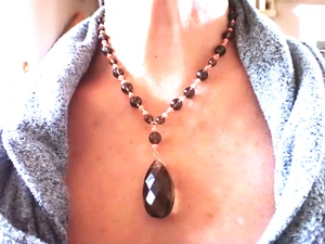 14K Yellow Gold Smoky Quartz & Coral Bead Necklace From Ross Simons - Picture 1 of 8