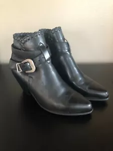 Vintage Dingo Black Black Leather Western/Biker Ankle Boots 6-1/2 Women’s - Picture 1 of 11
