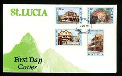 Postal History St. Lucia FDC #645-648 Local Architecture buildings 1984 - Image 1 of 2