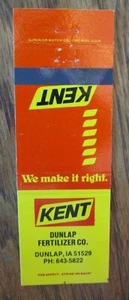 FARM RELATED: KENT FEEDS (DUNLAP FERTILIZERS, IOWA) MATCHBOOK MATCHCOVER -F8 - Picture 1 of 1