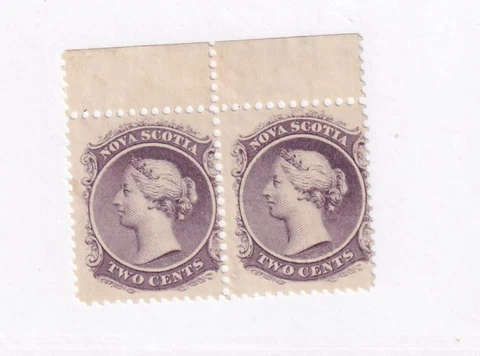 NOVA SCOTIA # 9-VF-MNH PAIR Q/VICTORIA 2cts CAT VALUE $80 (REF3344) Cover