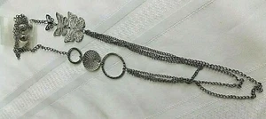 Gray Butterfly Circles Layered Chain Necklace & Pierced Dangle Earrings  #J94 - Picture 1 of 5