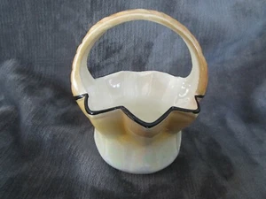  Vintage Porzellankorb Made in Czech-Slovakia, orange irisierender schwarzer Rand  - Bild 1 von 9