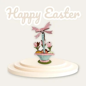 Metal Easter Basket With Eggs And Tulips Size 13"X7"X2" - Picture 1 of 13