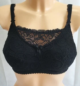 Pretty Black Lace Bra Non Wired Soft Cup Cami Modesty Panel Bra - SIZE 34G - Picture 1 of 4