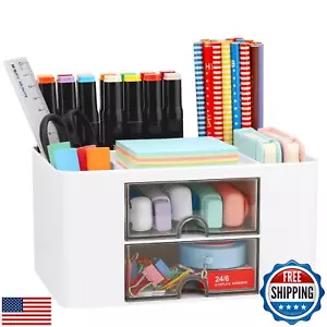 LETURE Desk Organizer with 2 Drawer, Plastic Desktop Pen Pencil Card Holder S - Picture 1 of 5