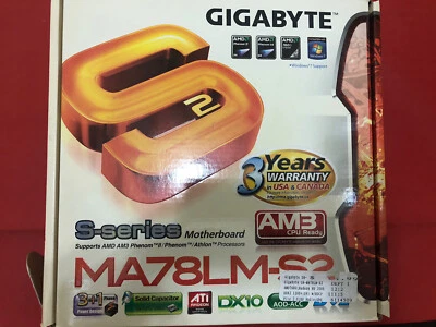 * NEW Gigabyte MA78LM-S2 Motherboard Micro-ATX Socket AM2/AM2+/AM3 AMD 760G DDR2 - Image 1 of 4