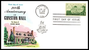 Scott 1108 3 Cents Gunston Hall Fluegel FDC Unaddressed Planty 1108-8 - Bild 1 von 2