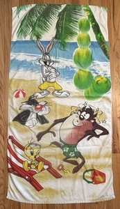 Vintage Looney Tunes 29" x 55" Beach Towel Bugs Tweety Sylvester Taz - Picture 1 of 8