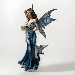 Fantasy Fairy Figurine Lantern white Owls Blue dress wings 13" Tall - Picture 1 of 13