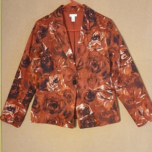 Chicos Floral Print Blazer Brown Rust Rose Pattern One Button Wimens Size Med - Picture 1 of 9