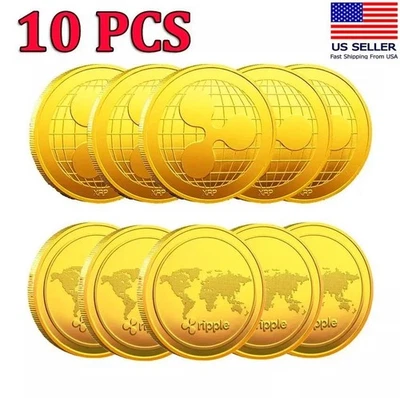 10Pcs XRP Coin Physical Crypto Coins Ripple Commemorative Gold Plated Coins — 第 1/4 张图片
