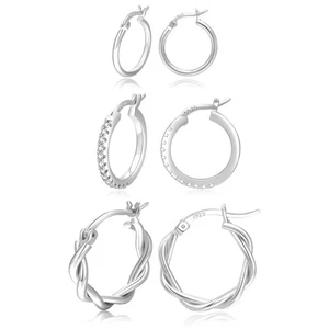 Pendientes de aro de plata de ley PABBEU para mujer - 13/15/20 mm - Juego de 3 pares - S... - Imagen 1 de 7