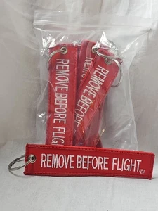 Remove Before Flight Key Chain - 10 Pack Red with White Letters  - Picture 1 of 3