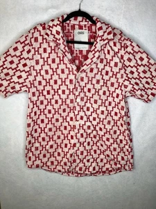 OAS Hemd Herren XL rot weiß Machu Kuba Frottee Camp Kragen geometrisch Knopfleiste - Bild 1 von 14