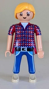Playmobil Woman Plaid Shirt Blonde Hair Jeans Figure Toy Farmer RARE - Picture 1 of 4