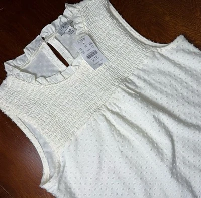 J Crew Women’s Cream XS Smocked clip-dot tank top New Cottage Core - Image 1 of 4
