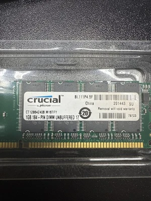 2 Crucial USA Memory Module 1GB 184-Pin UNBUFF DIMM 128MX64 CT12864Z40B-M16TDY - Image 1 of 2