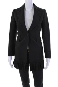 Alaia Womens Single Button pointed Lapel Fringe Coat Black Wool Size FR 36 - Picture 1 of 8