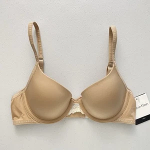Calvin Klein Signature Demi T-Shirt Bra Bare Beige Lace Front Logo 32B QF1417 - Picture 1 of 11