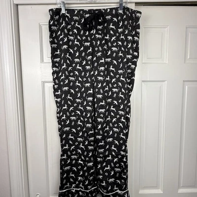 Loft Sleep Satin Tuxedo Pajama Bottoms Whimsical Animal Print Black White Large - Image 1 of 4